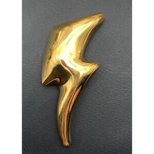 Vintage Monet Gold Tone Chunky Lighting Bolt Brooch Signed